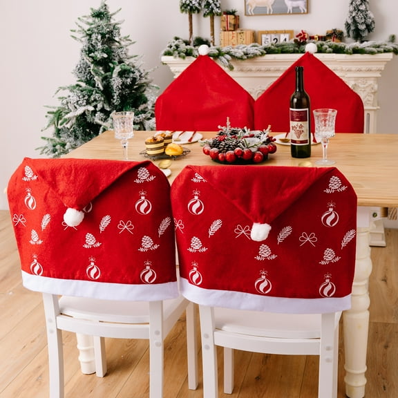 Yoyauz 4PCS Christmas Chair Cover, Santa Claus Hat, Red Sofa Cover, Chair Back Cover, Christmas Chair Cover, Family Dinner, Christmas Banquet, Party, Holiday Decoration, 21.26 x 18.89 inches