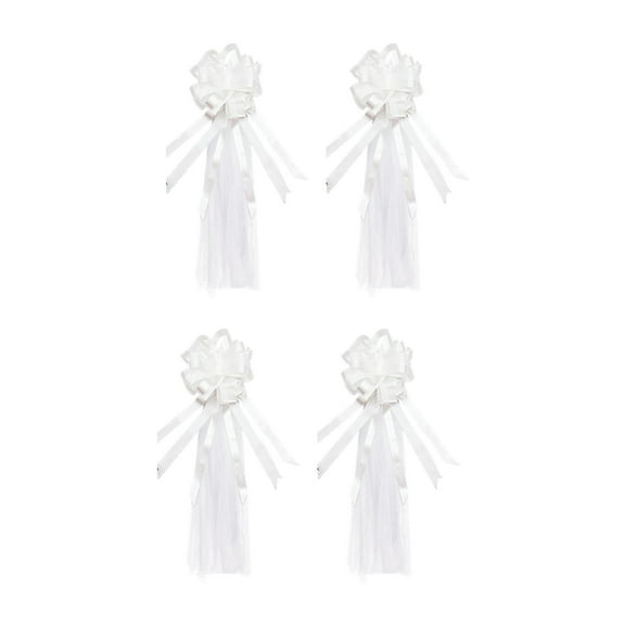 Kuntesetty 4x Wedding PEW Bow Wedding Aisle Decorations Elegant White with Long Tulle Tails