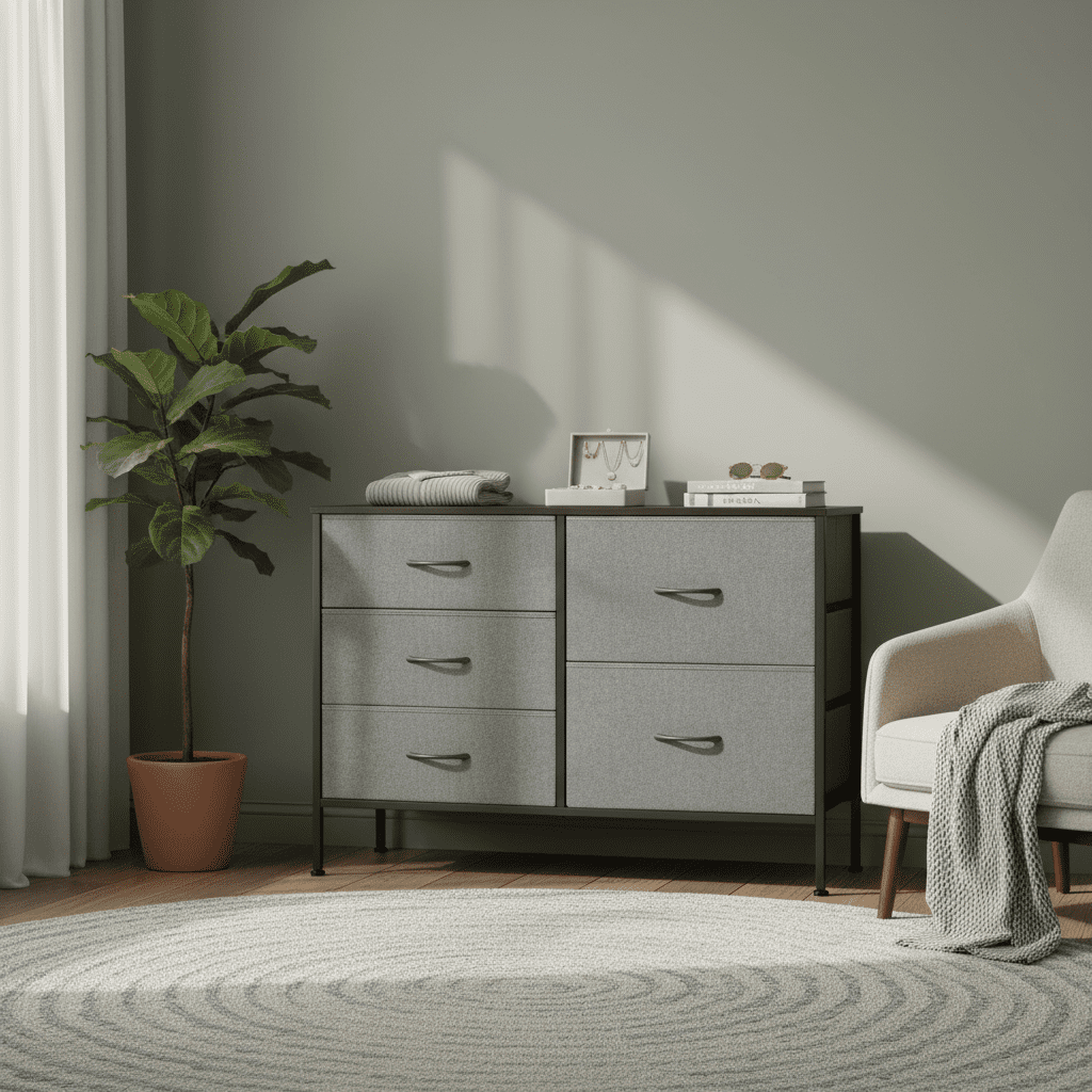 LIFERECORD 5 Drawer Fabric Dresser for Bedroom and Living Room, Chest of Drawer Organizer Storage Cabinet for Closet, Entryway, Grey