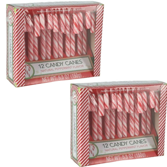 Candy Cane Natural Peppermint 12Cts Flavored Christmas Thanksgiving Holiday Seasonal Occasional Artificial Taste Dessert Classic Snack Regular Sweet Treat Delicacies Confectionery Red White Pack of 2
