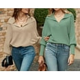 thumbnail image 5 of CoCopeaunts Women Knitted Sweater Tops Lapel Collar Long Sleeve Pullover Ribbed Knit Solid Color Sweaters Top, 5 of 7