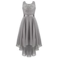 thumbnail image 2 of inlzdz Kids Girls Floral Lace V Neck Junior Bridesmaid High Low Dress Wedding Party Pageant Ball Gown Grey 12, 2 of 6