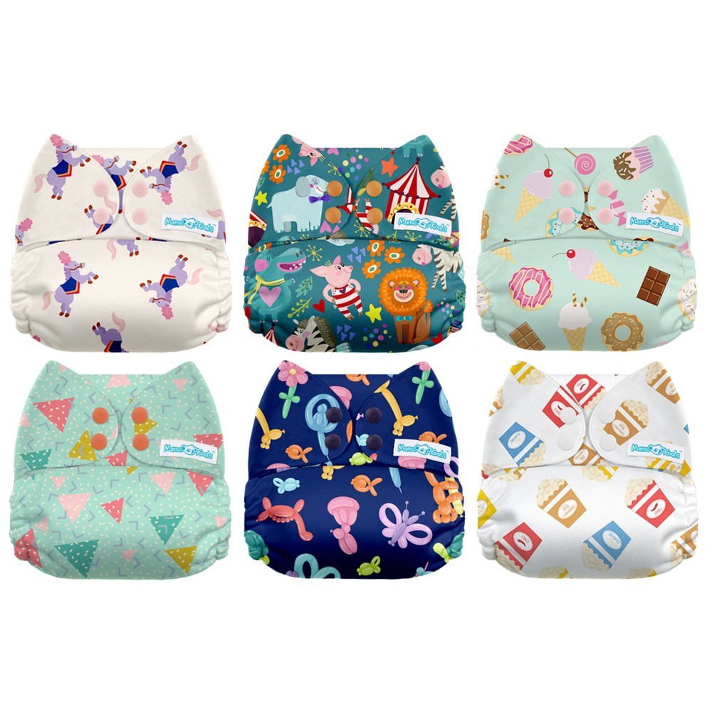 Mama Koala One Size Baby Washable Reusable Pocket Cloth Diapers, 6 Pack