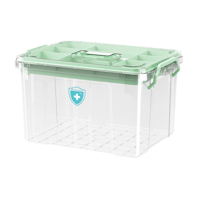 MERIGLARE Medical Box Clear Organizer Box First Aid Bin for Hiking Outdoor Car Vehicle green