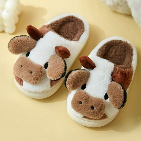 

CoCopeanut Kids Furry Slippers Cut Cow Home Slides Children House Slippers Shoes Bedroom Cartoon Fuzzy Slippers Toddlers Winter Sandals