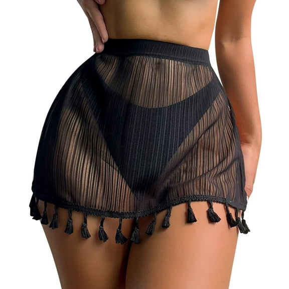 DHFJKG Womens Swimsuit Cover Up Sexy Mesh Sheer Bathing Suit Coverups Elastic Waist High Rise Mini Skirts Trendy Beachwear