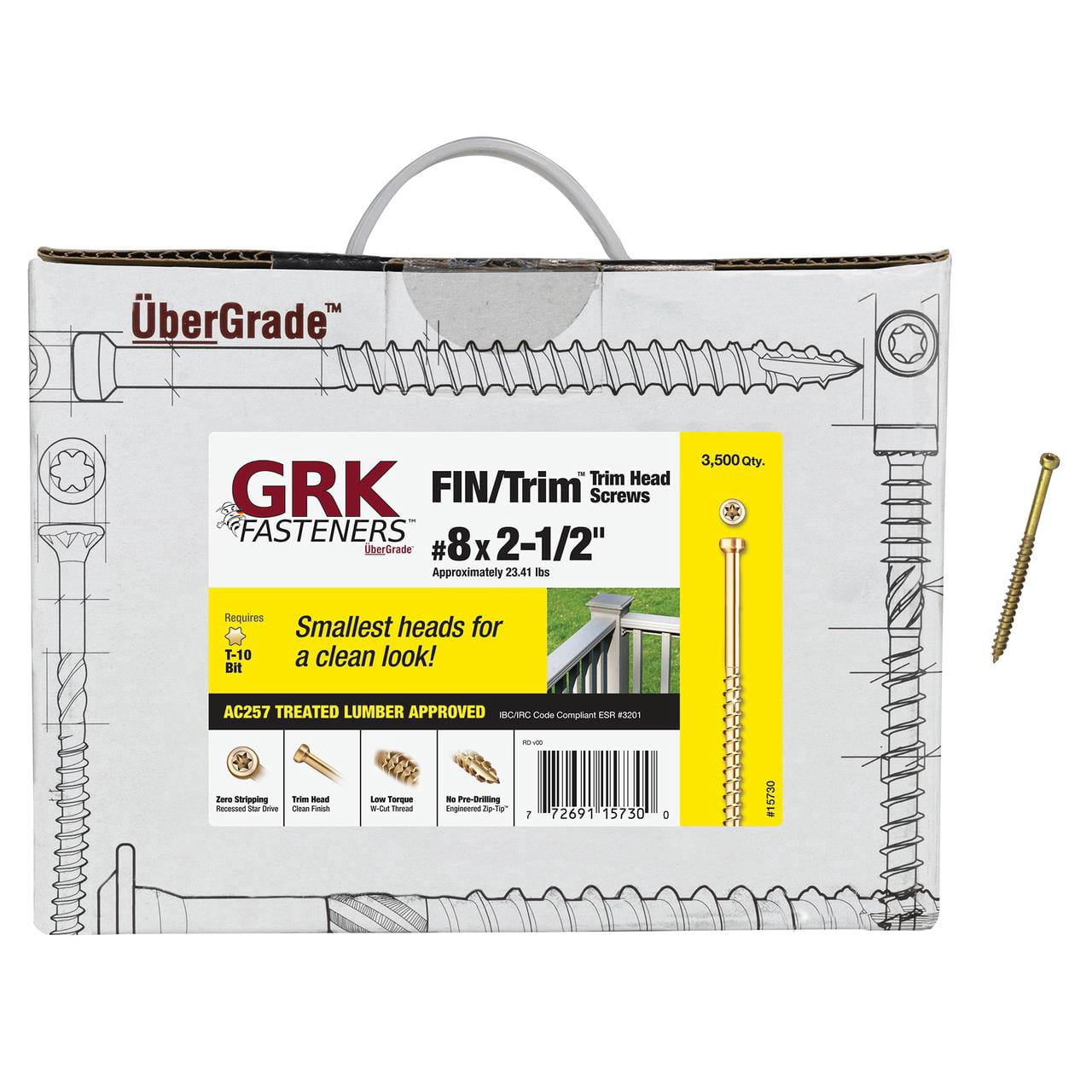 GRK Fasteners 5914593 3500 Piece Trim No. 8 x 2.5 in. Trim Screws Yellow Zinc