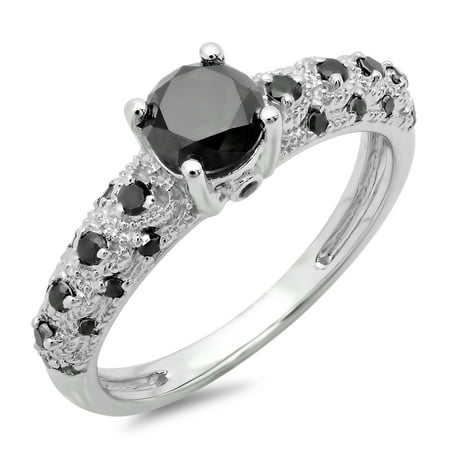 Dazzlingrock Collection 1.15 Carat (ctw) 10K Round Black Diamond Bridal Vintage & Antique Engagement Ring, White Gold, Size 5