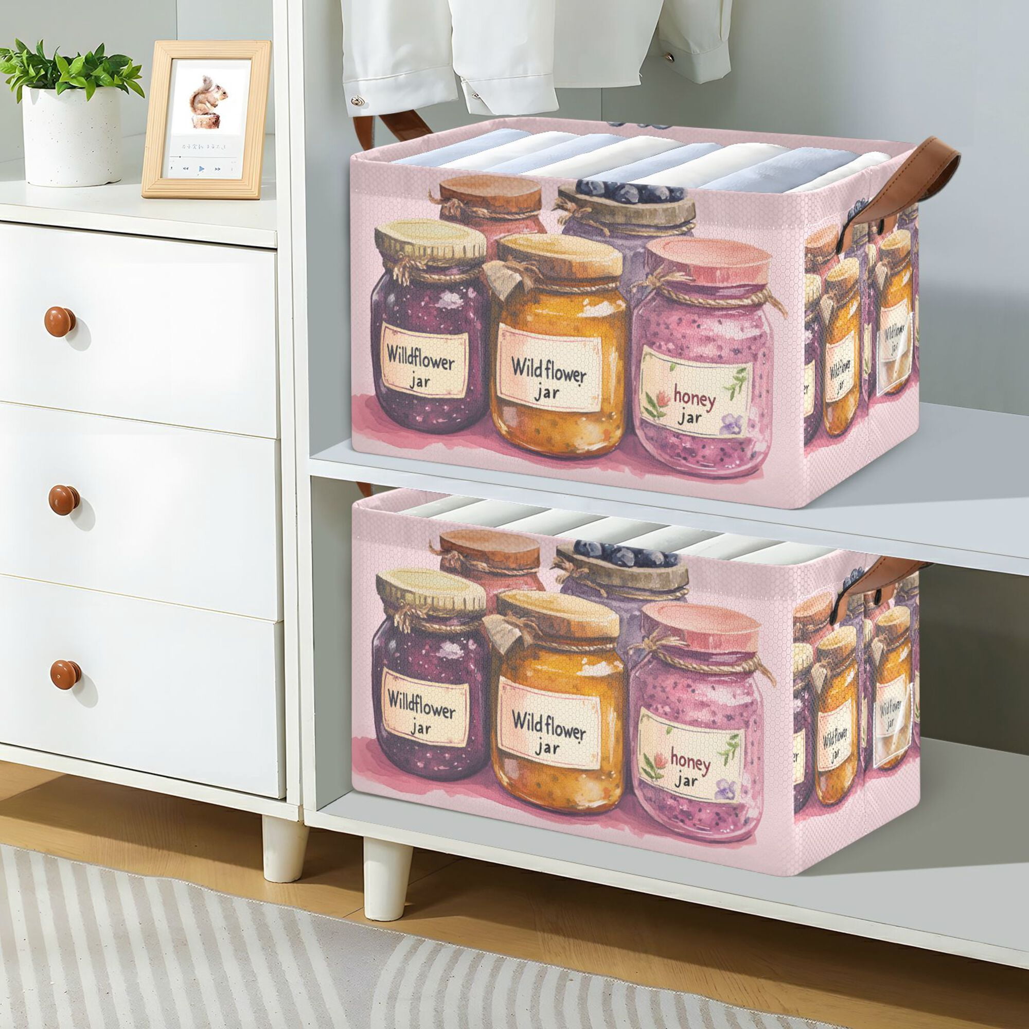 Yayeee Foldable Storage Basket for Shelves with Handles Set of 2 Waterproof Cloth Bins, Watercolor Jam