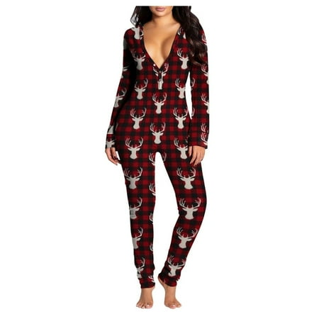 

Mrat Jumpsuit Workout Running Leggings Ladies Onesie Flap Pajamas Print Butt Flap Sleepwear Cute Button Collar Rompers Nightwear Jumpsuit Black Pants For Female