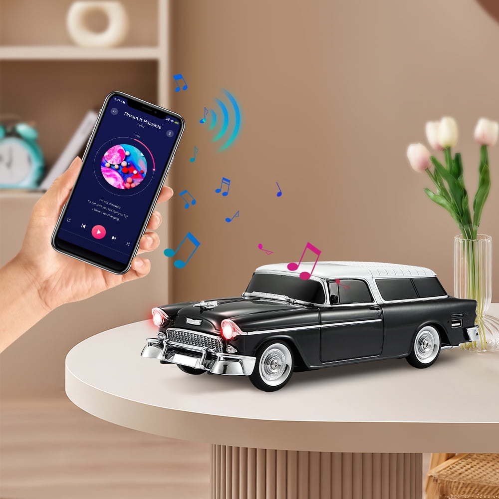 Portable Bluetooth Speaker Rechargable 1955 Vintage Retro Car Portable Wireless FM AUX USB Black