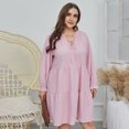 thumbnail image 3 of Summer Dresses for Women Maxi Dress Large Size Long Sleeve Dress Temperament Commuter Solid Color Sexy Waist Dress, 3 of 6
