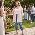 thumbnail image 2 of GRACE & GRANDEUR Women's Plus Size School College Lightweight Open Front Cardigans Hollow Out Crochet Knit Cardigan 3/4 Sleeve Side Slits Long Cover Up 1X Light Pink, 2 of 6