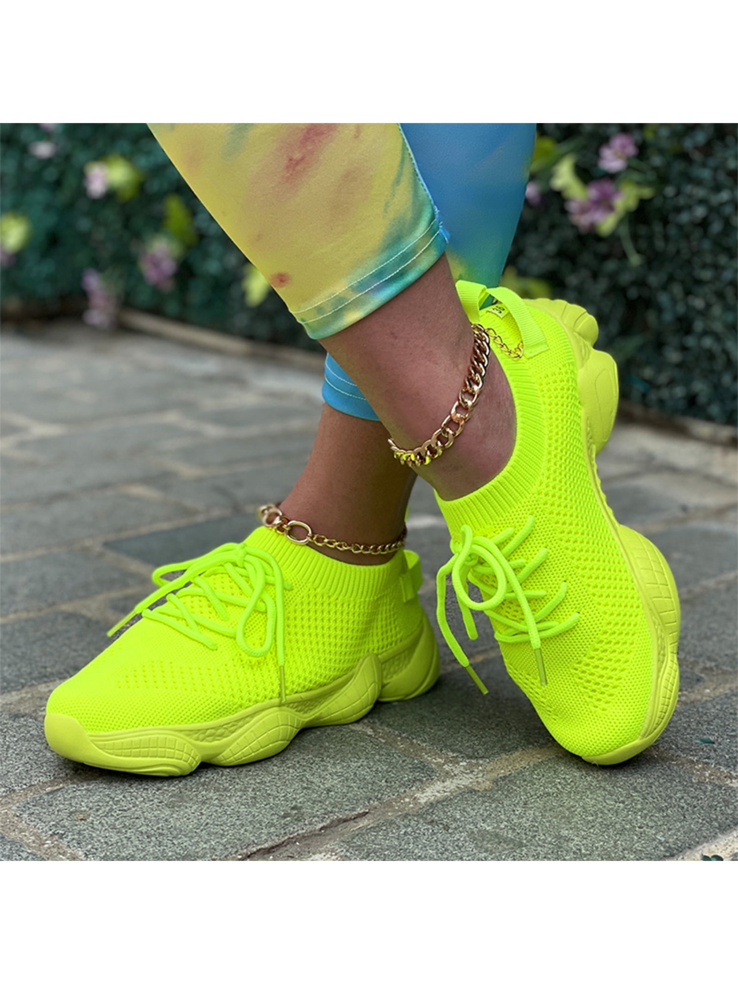 212 White Neon Green PVC Graphic Chunky Sneaker – 7-10.in