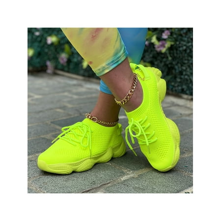 

Zodanni White Sneakers for Women Wide Width Running Shoes Knit Upper Sock Sneakers for Men Fluorescent Green 5