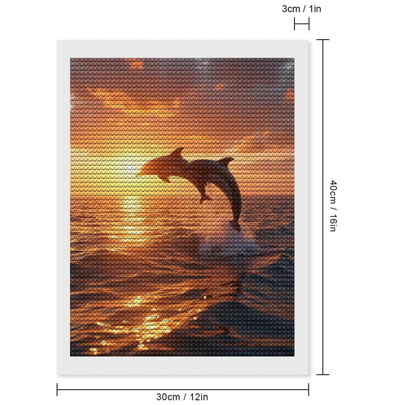 Diamond Art Kits for Adults - Dolphins Jumping Sunset Ocean Waves 5d Diamond Painting for Adults, Diamond Art for Adults Beginners, Frameless Diamond Painting Kits for Adults for Home Wall Decor