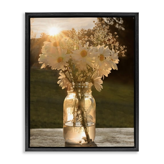 Stupell Industries Warm Meadow Daisies Mason Jar Rural Picnic Flowers Jet Black Framed Floating Canvas Wall Art, 16x20, by Lori Deiter