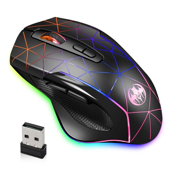 DEBGFS M06 Wireless Gaming Mouse Rechargeable Computer Mouse Mice with Rainbow Backlit Lights 3 DPI Levels 6 Silent Buttons USB 2.4GHz Optical Mice for PC Gamer Laptop Desktop Chromeb,m30