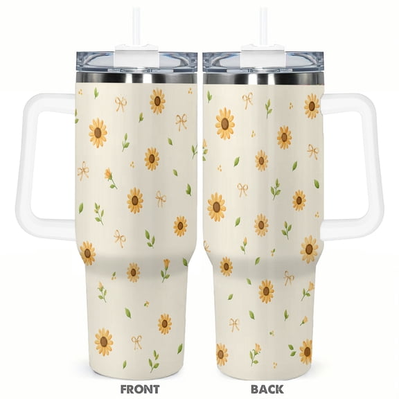 40oz Sunflower Bow Tumbler Insulated Car Cup Daisy Floral Travel Coffee Cup Gift for Women