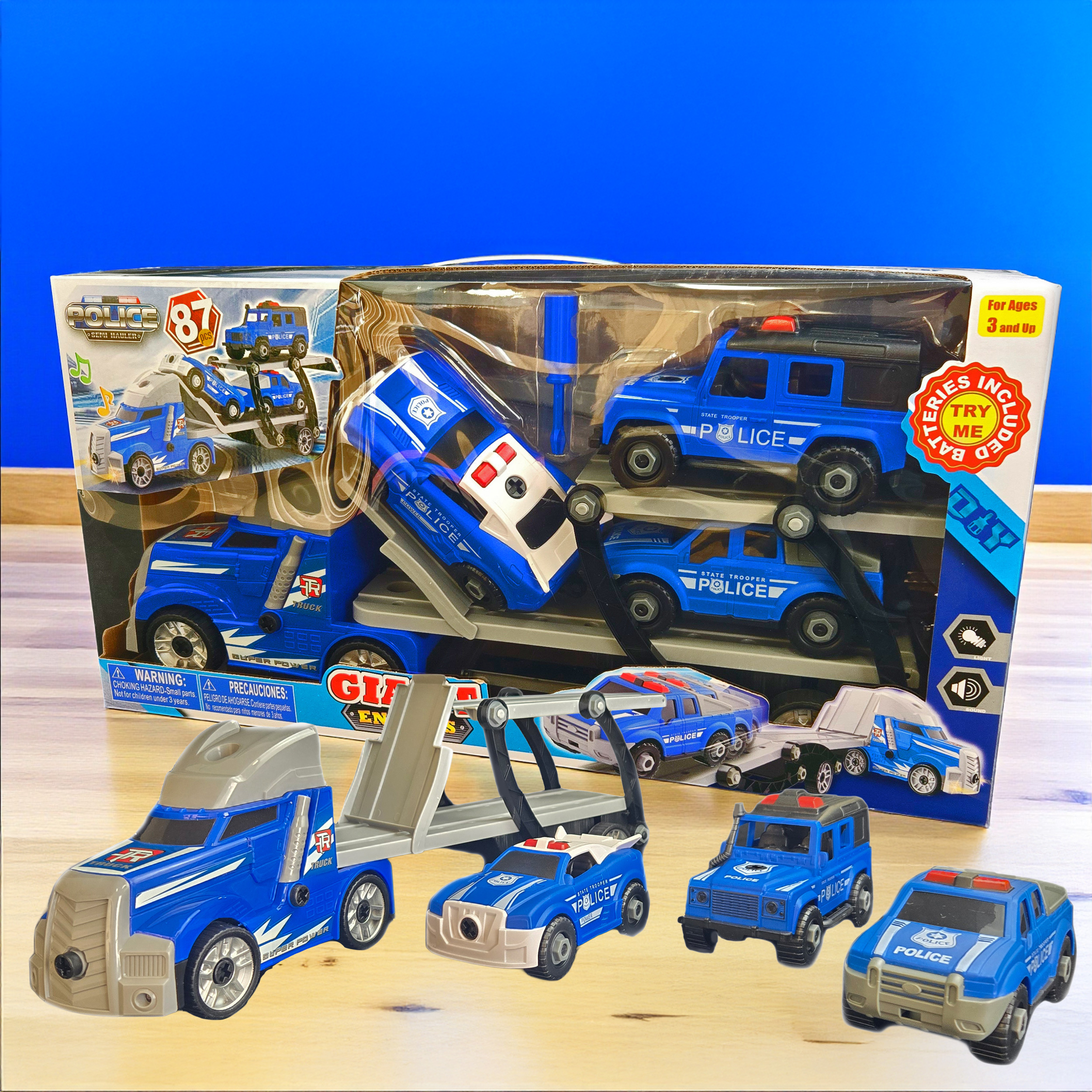 3 in 1 Police Station + Fire Station Toy Kid PlaySet with Fire Truck++Police Car and 2 Helicopters and 15 sports cars