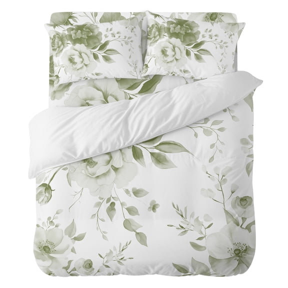 Spring Floral Twin Duvet Cover Set 4pcs Classic Green Gradient Flowers Soft Cozy All Season Bed Sheet Set, 1 Duvet Cover 1 Sheet and 2 Pillowcases (No Comforter)