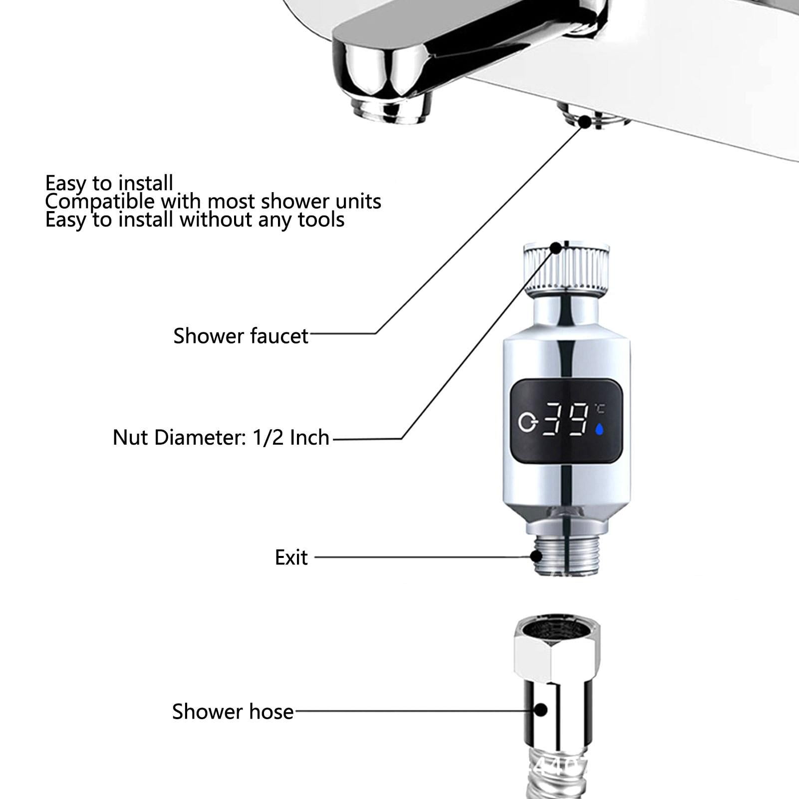 BIMZUC Stainless Steel Shower Thermometer – Waterproof LED Digital Display, 1/2” Nut, Accurate Water Temperature Monitor for Bathroom & Kitchen