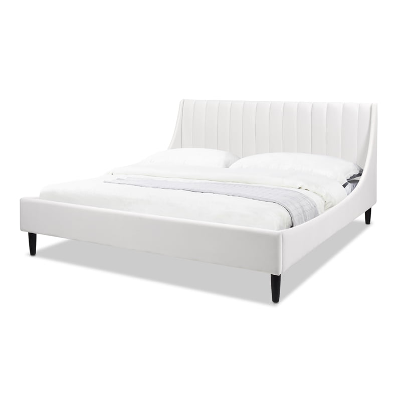 Aspen Vertical Tufted Headboard, White Upholstered King Bed Set