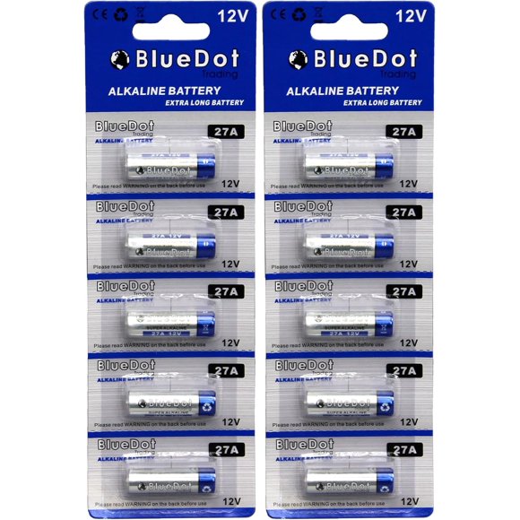 BlueDot Trading 10 Pack of 27A Batteries, 12 Volt, Alkaline Dry Cell Battery
