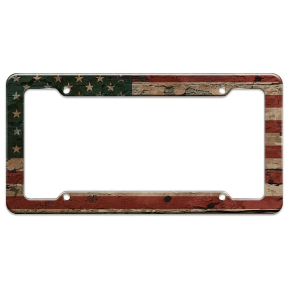 Rustic American USA Flag Distressed License Plate Tag Frame