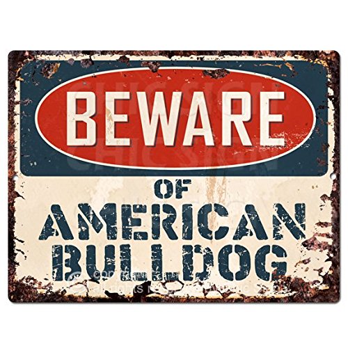 Beware Of American Bulldog Chic Sign Vintage Retro Rustic 9""X 12"" Metal Plate Store Home Room Wall Decor Gift