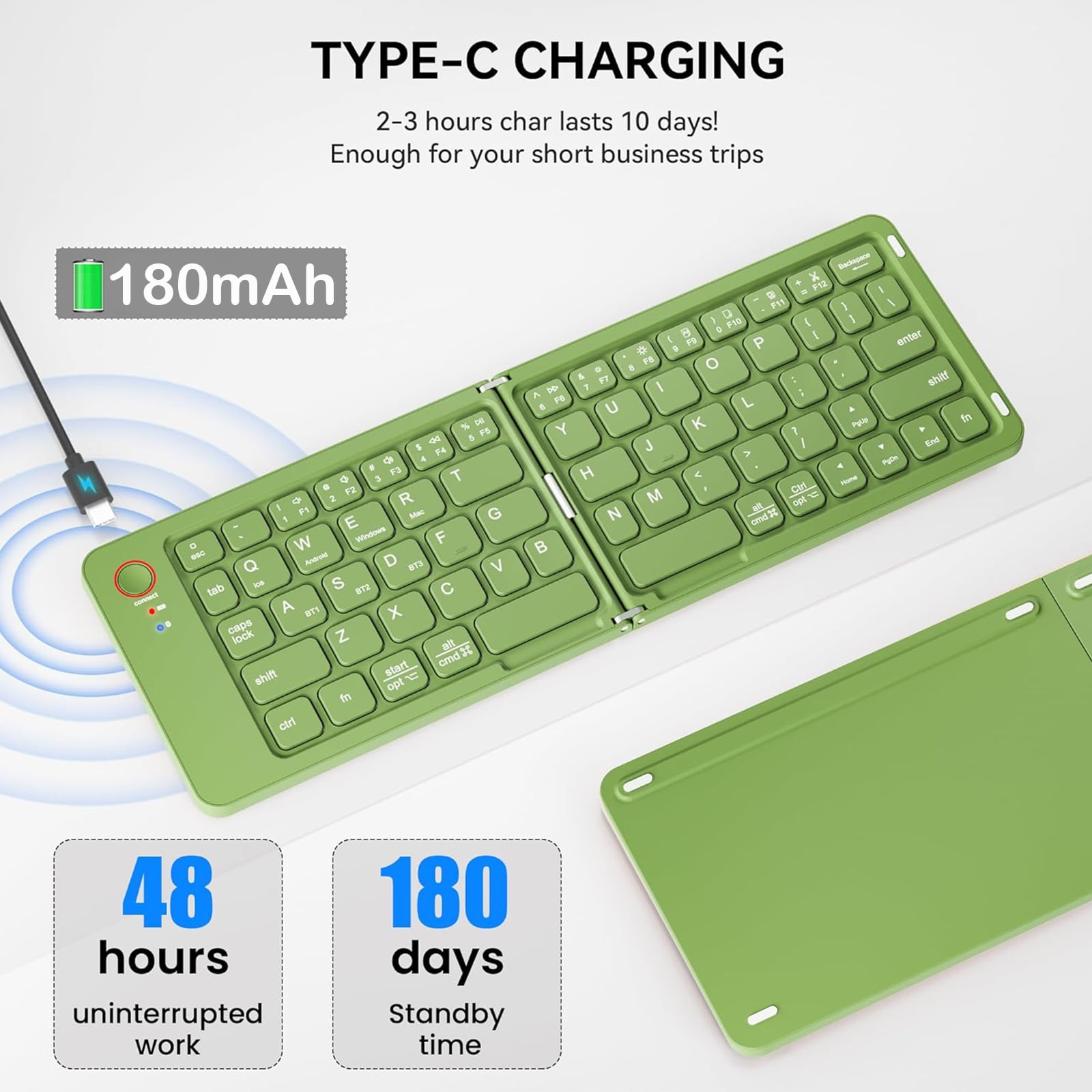 RONY Foldable Wireless Bluetooth Keyboard: Portable Folding Travel Keyboard for iPhone iPad Mac Android Windows iOS (Green)