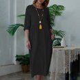 thumbnail image 2 of Birdeem Robe Décontractée Ample à Manches Trois-Quarts Col Rond avec Poches pour Femmes Couleur Unie, 2 of 10