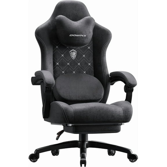 Dowinx Gaming Chair with Heated Massage Lumbar Support,Big and Tall Fabric Gaming Chairs for Adults with Footrest, Ergonomic Computer Game Chair with Poket Spring Cushions, 350lbs, Black