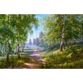 thumbnail image 2 of Basov, Sergej 24x17 Gold Ornate Wood Framed with Double Matting Museum Art Print Titled - Birch forest, 2 of 4