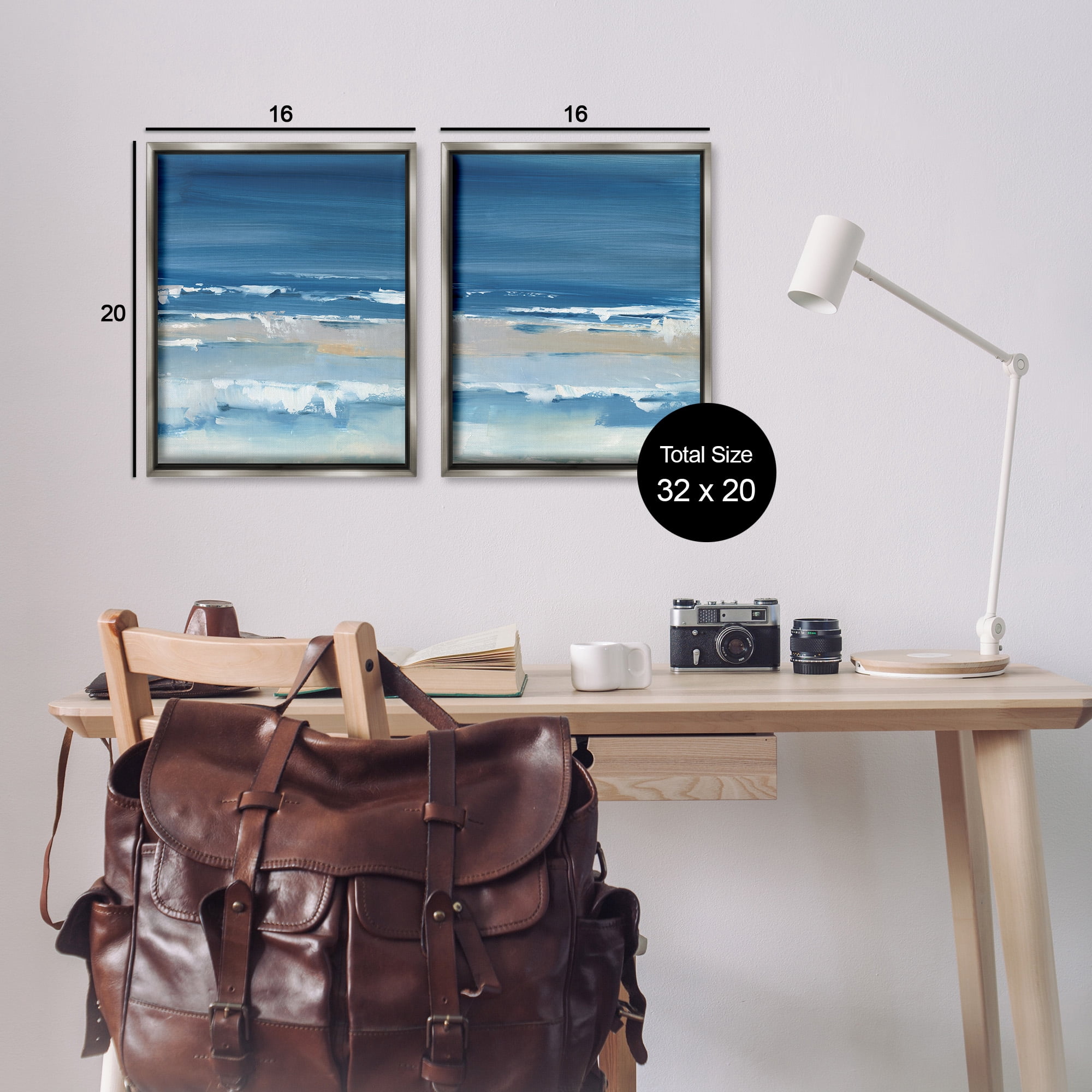 Stupell Industries Crashing Beach Wave Shore Nature Painting Gray Floater Framed Canvas Art Print Wall Art, 17 x 21, Set of 2