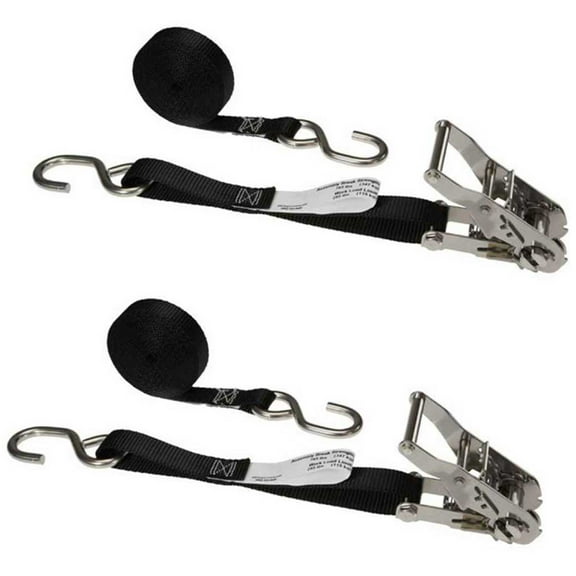 1" x 10' Black Ratchet Strap w/ Stainless Steel Ratchet & S-Hooks -