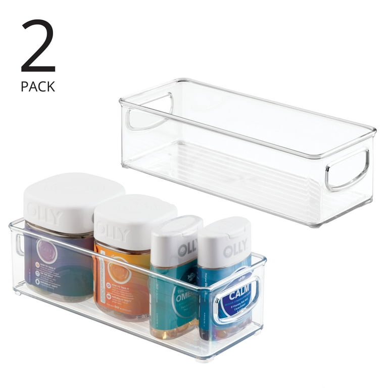mDesign Deep Plastic Bathroom Storage Bin Box, Lid/Built-in Handles,  Organization for Makeup, Hair Styling Tools, Toiletry Accessories in  Cabinet