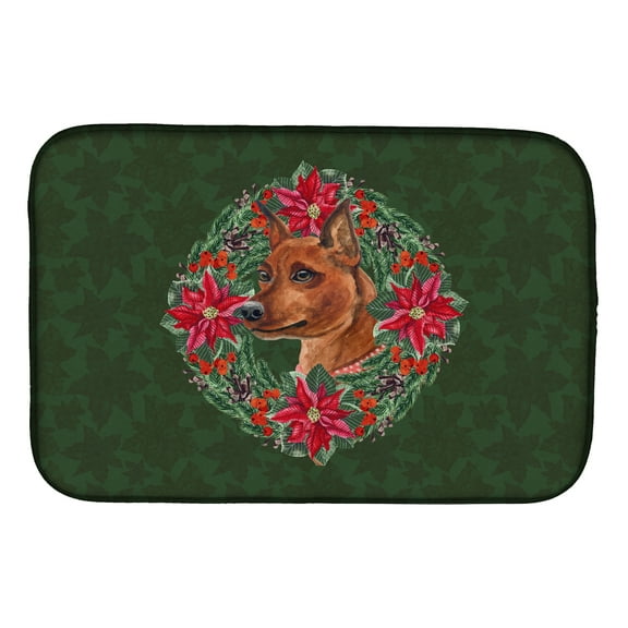 Miniature Pinscher Poinsetta Wreath Dish Drying Mat