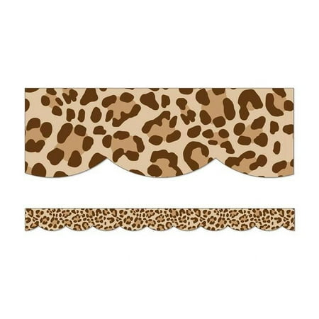UPC: 0194629118052 | Schoolgirl Style Simply Safari Leopard Scalloped Border  39 Feet Per Pack  3 Packs