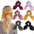 thumbnail image 1 of 6 -Pack Hair Tie Hair Tie Rabbit Ear Design Hair Loop Chiffon Ponytail Holder Wobbles Soft Elastic Hair Bands, 6 Colors, 1 of 4