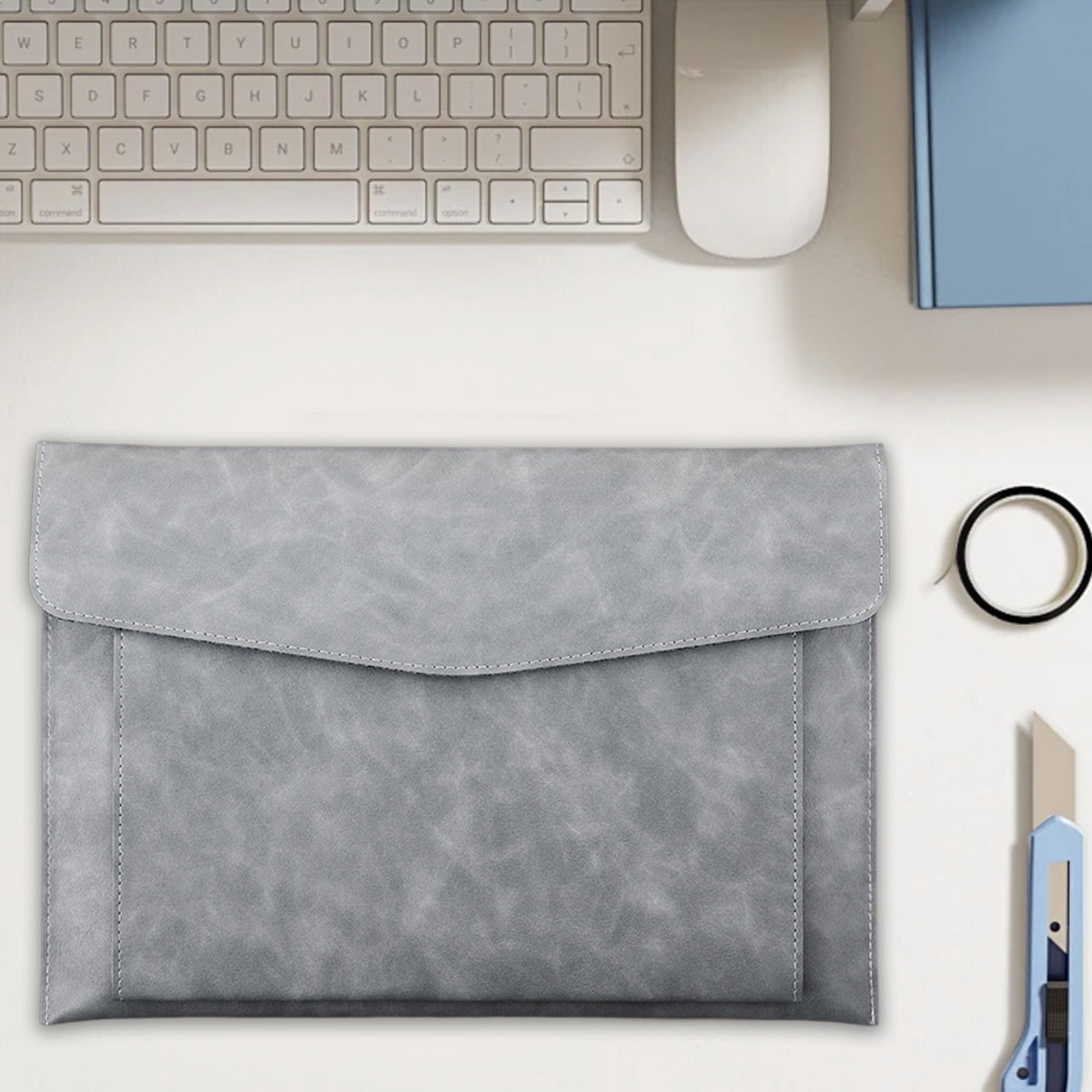 A4 Leather File Bag, Magnetic Closure Briefcase, Waterproof Business Folder for Office Use