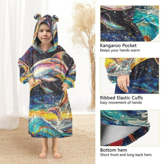 YAZAOO Kids Wearable Blanket Hoodie Warm and Cozy Galactic Wave Rider Flannel Sweatshirt