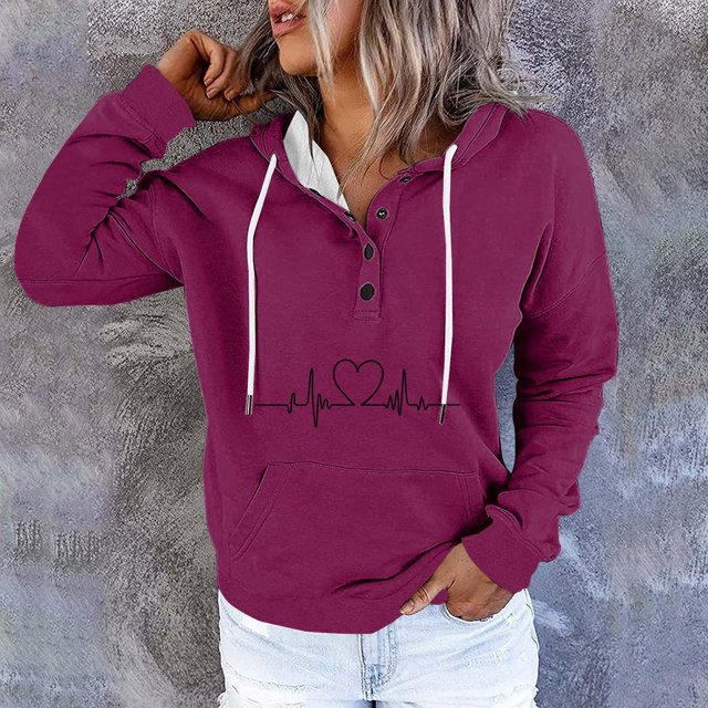 ICHUANYI Clearance Women's Fashion Printed Pocket Long Sleeve Blouse Casual Tops Sweatershirt Button Hoodies ICHUANYI "ICHUANYI"