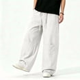 thumbnail image 4 of Atkumj Linen Pants Men with Pockets Fashion Elastic Waist Drawstring Pants Casual Solid Color Straight Leg Men Trousers Pants for Daily Wear 3XL, 4 of 9