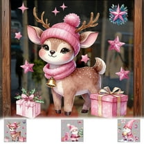 Yhmxh Christmas Window Clings Sticker, Winter Snow Santa Claus Deer Elk Stickers Decals Decor, Xmas Tree Snowflakes Reindeer Cling Sticker for Home Party Supplies Shop Window Glass Display Decor
