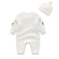 thumbnail image 2 of 3-24 Month Newborn Baby Knitted Sweater Romper Jumpsuit Hat Set Girls Boys Baby Clothes Unisex Long Sleeve Bodysuit Snowsuit Outfits,White Fleece,12-18 Months, 2 of 6