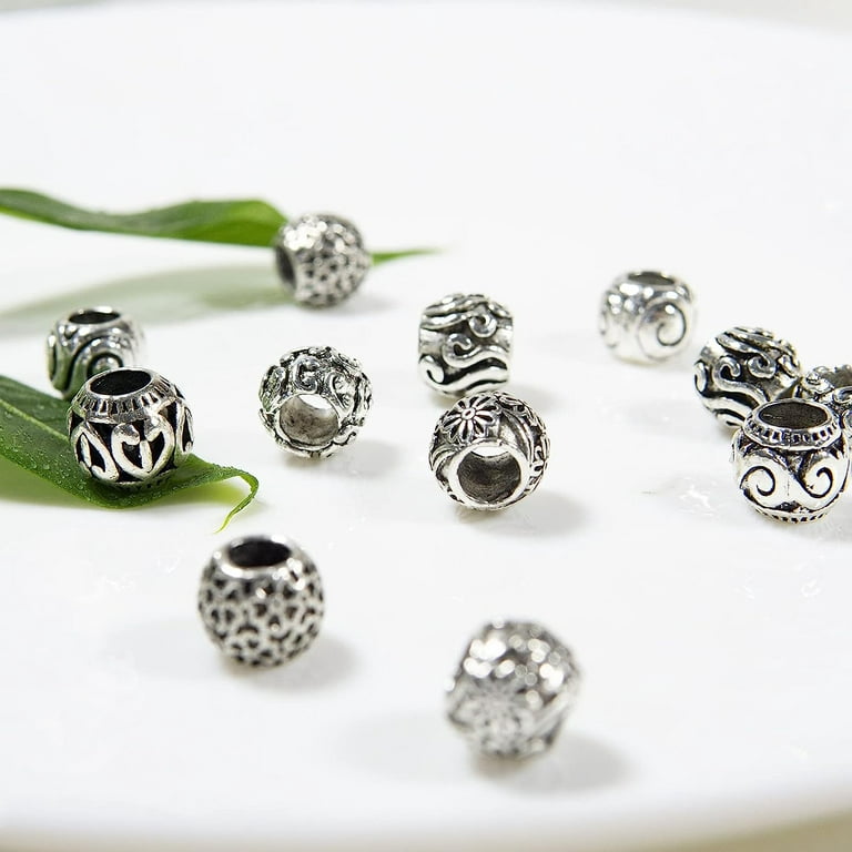 Silvery Flat Round Beads Carved Alloy Loose Spacer Beads For - Temu