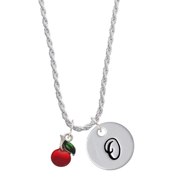 Delight Jewelry Silvertone Single Cherry Silvertone Script Initial Disc - O - Charm Necklace, 20"+3"