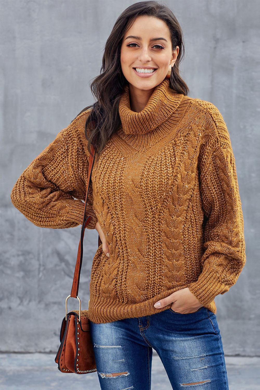 Women Yellow Chunky Turtleneck Sweater 