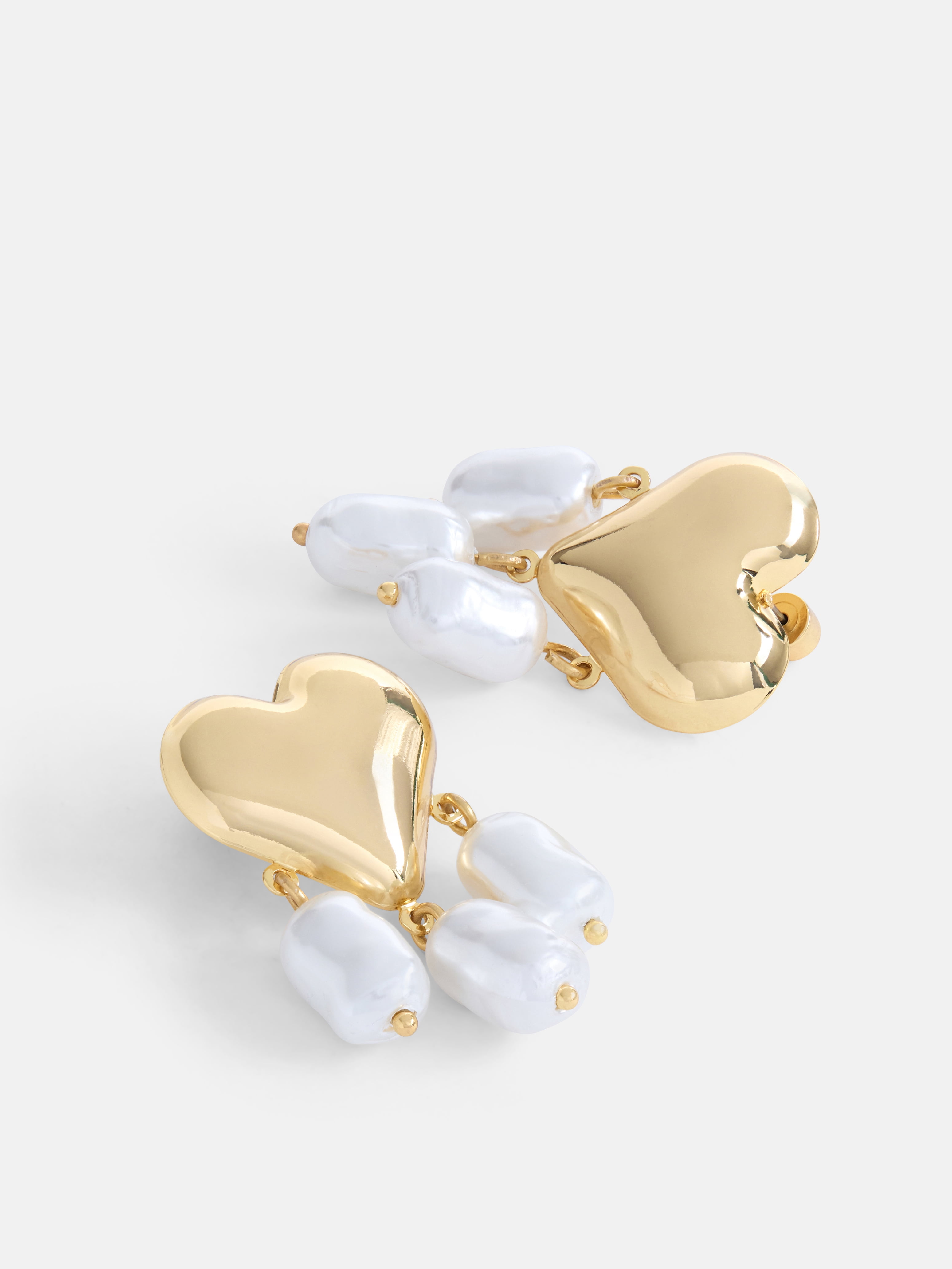 Free Assembly Women's Gold Tone Heart and Faux Pearl Drop Earrings